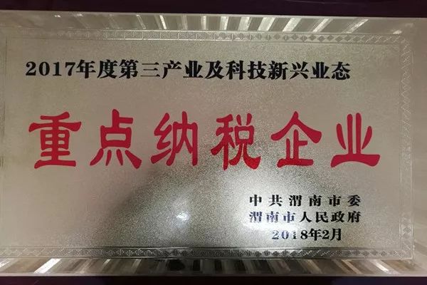 華富新能源公司榮獲“渭南市2017年度第三產(chǎn)業(yè)及科技新興業(yè)態(tài)重點(diǎn)納稅企業(yè)”稱號(hào)